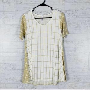 Lularoe Perfect T short sleeve tunic swing top window pane gold tan white